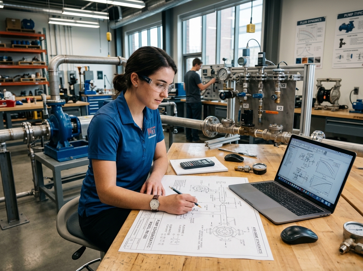 Mechanical Engineering Student Studying Industrial Pumps & Valves